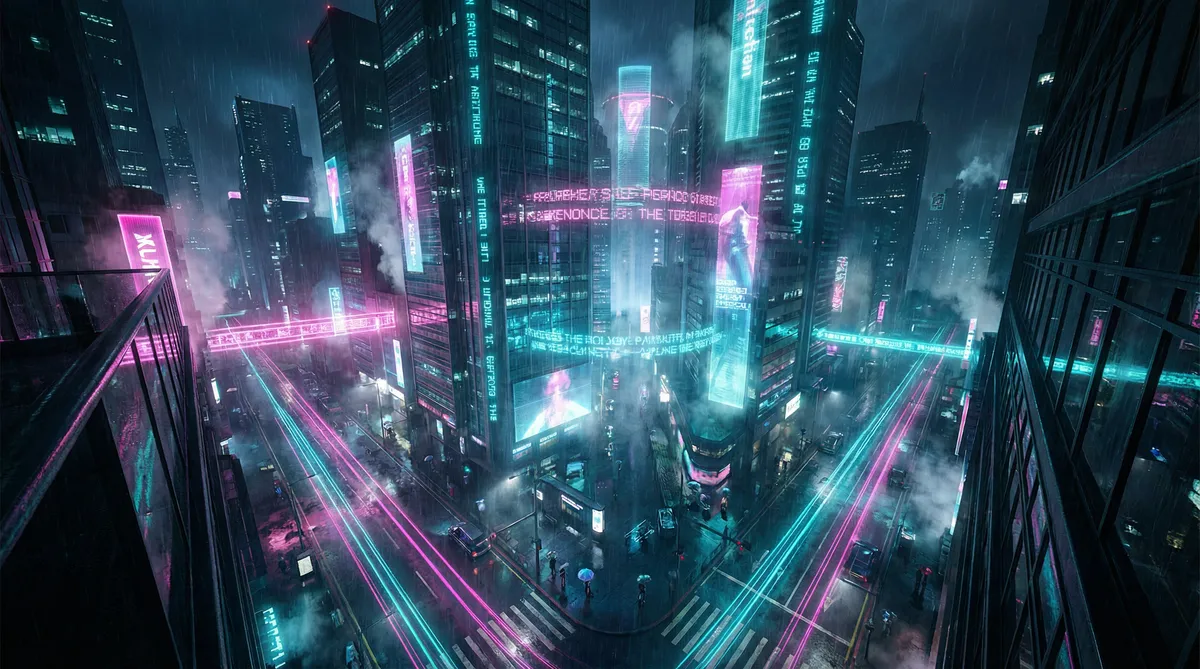 周晓涵个人资料 竖屏短剧平台首页背景 - 赛博朋克都市夜景